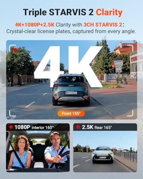 New N4 Pro S 4K 3 Channel Dash Cam, Triple STARVIS 2 Dash Camera for Cars,