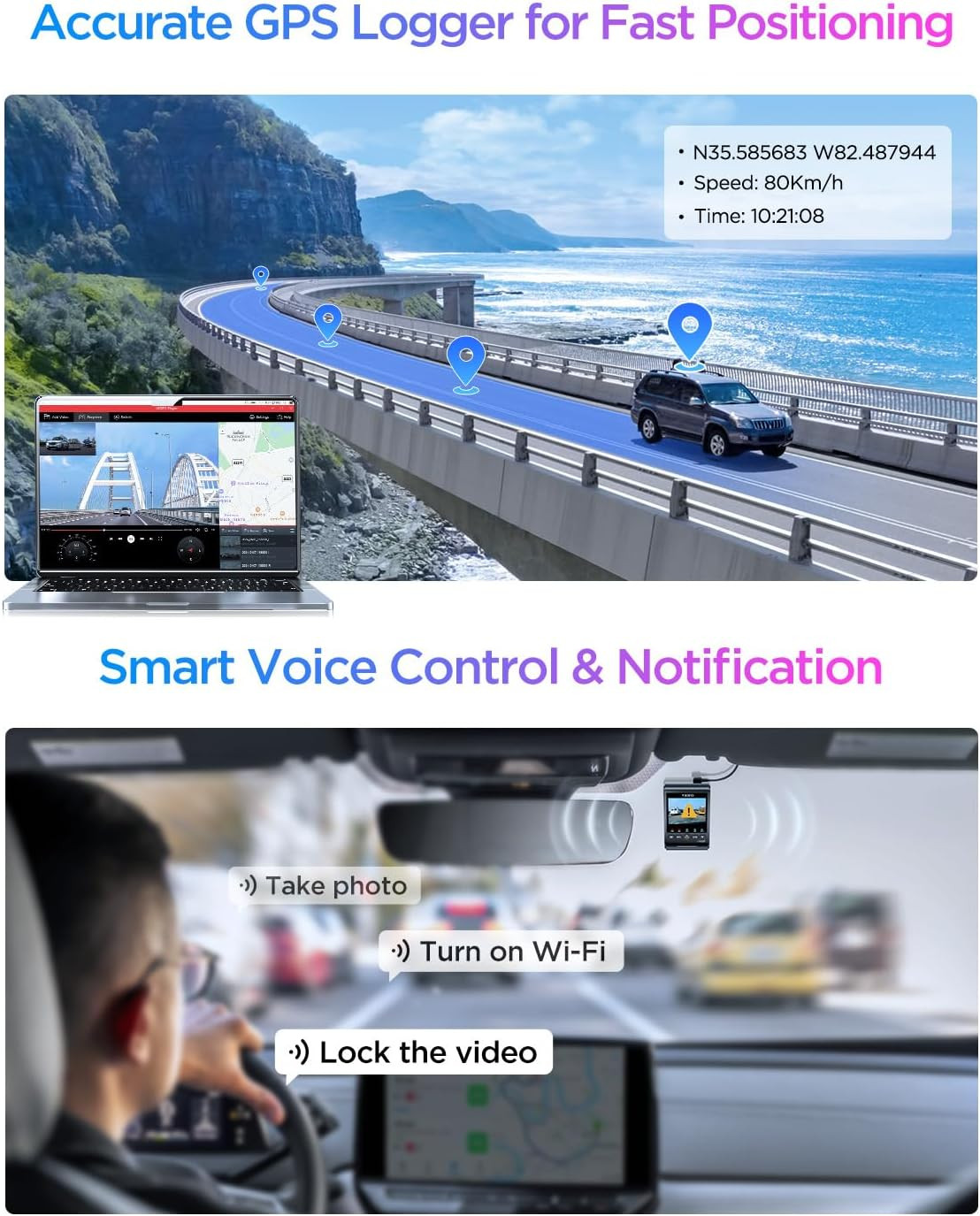 【Bundle: A329S 3CH+CPL-600】 A329S 4K 3 Channel Dash Cam, 4K Front + 2K Cabin Fi