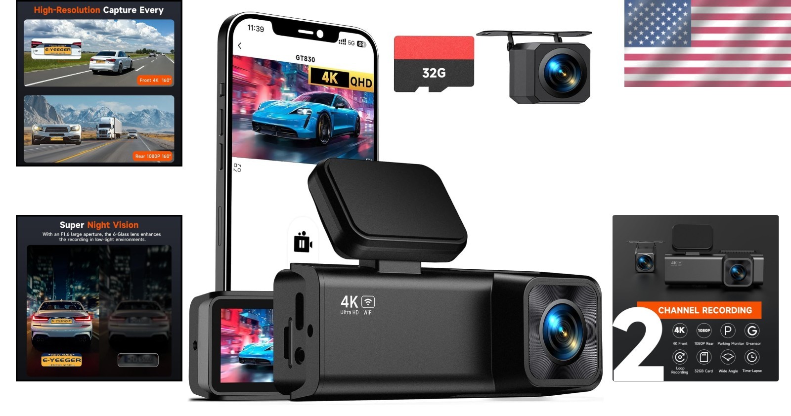 Compact Dash Cam with Night Vision and Wi-Fi – 4K & 1080P Clear Video Capture