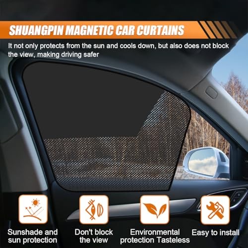 Car Front & Rear Side Window Sunshade, Magnetic Automotive Front & Rear (4PCS)