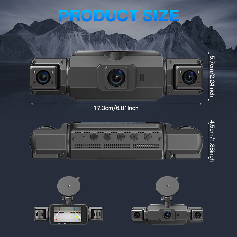 360° Dash Cam Front and Rear Inside 4 Channel 1080P Wi-Fi Dash Cam Night Vision