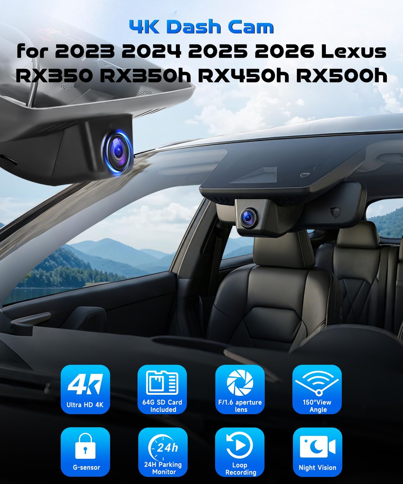 4K Dash Cam for Lexus RX 2023 2024 2025,with 64GB Card OEM Look,for Lexus RX …
