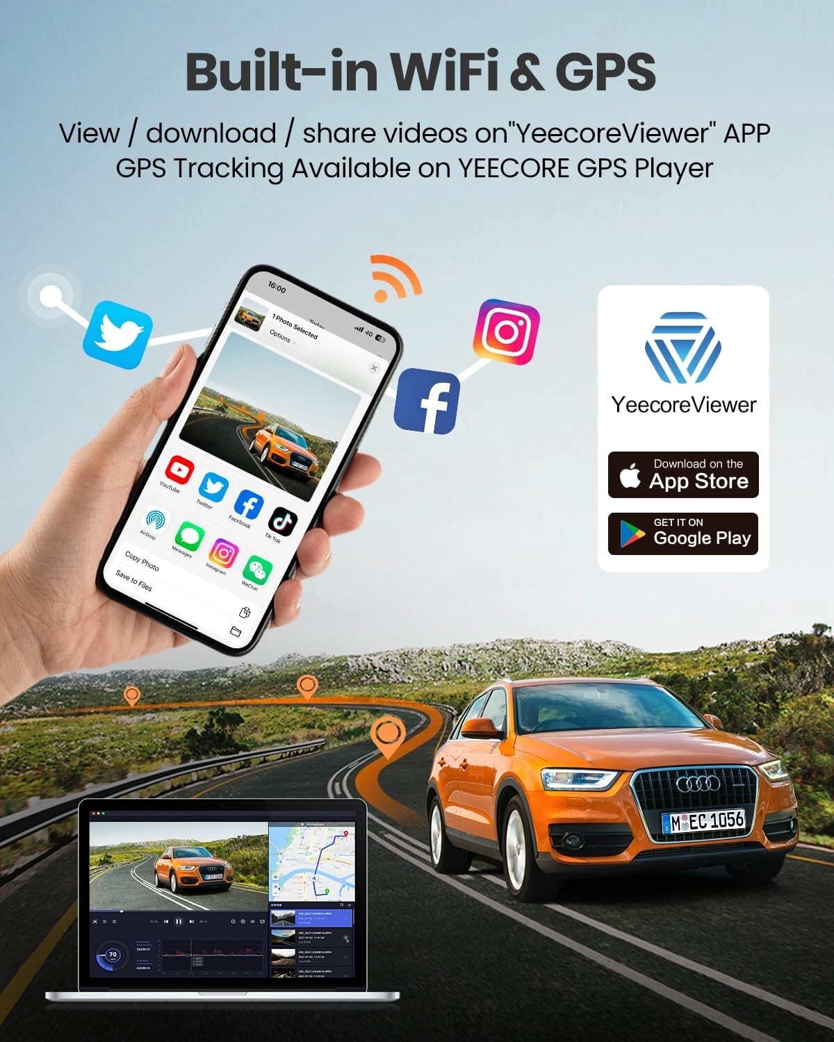 Advanced 4K Dual Dash Camera – Continuous Loop Recording & Night Vision Ready