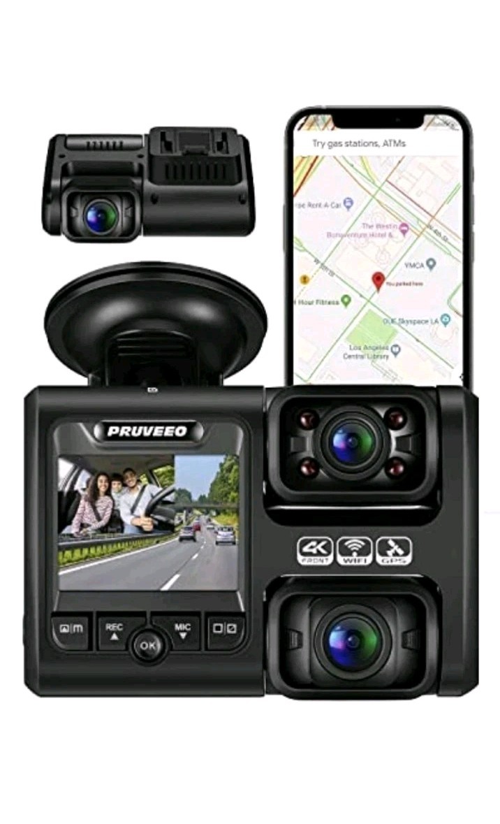 Pruveeo D30H Dash Cam with Infrared Night Vision and WiFi, Dual 1080P F/R Facing