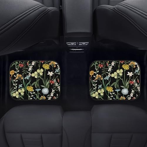 Wildflower Car Floor Mats Set of 4 Vintage Wild Herbs and Yellow Red White