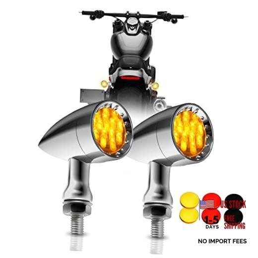 2pcs Chrome Bullet 15 LEDs Motorcycle Turn Signal Lights Front and Chrome#1