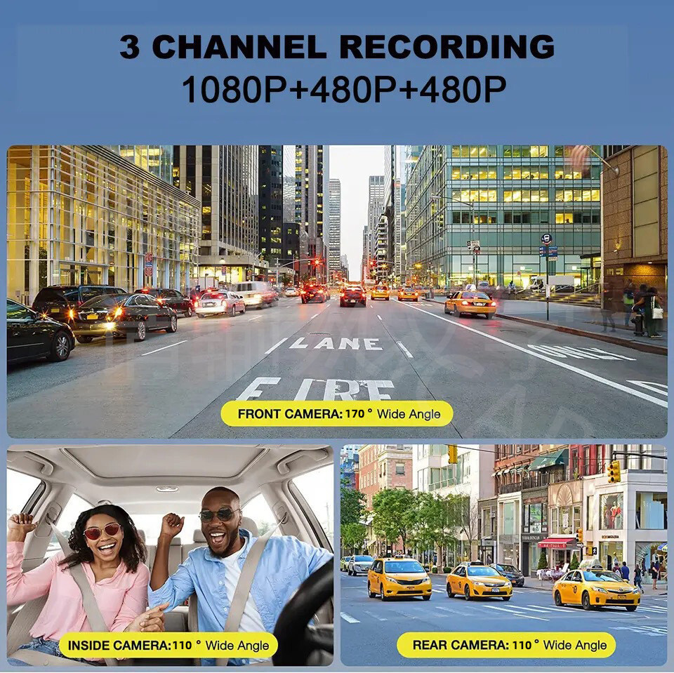 1080P HD Dash Cam Car DVR Camera 3 Channel Mini Driving Recorder Wifi G-sensor
