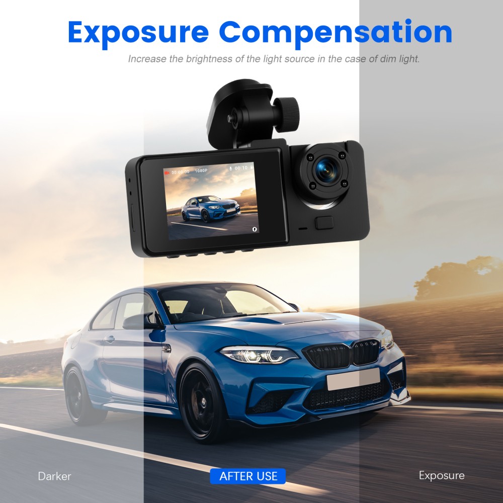Car Dash Cam 1080P Front/Rear/Inside Dual Lens Video Recorder Camera Loop Record
