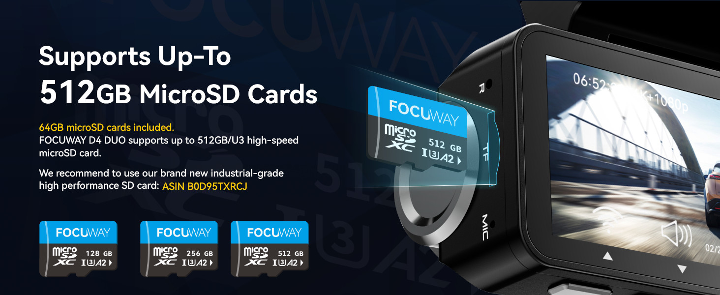 FocuWay D4 DUO Dash Cam, Front & Rear, IMX415 Sensor, 4K, Loaded w/ Features