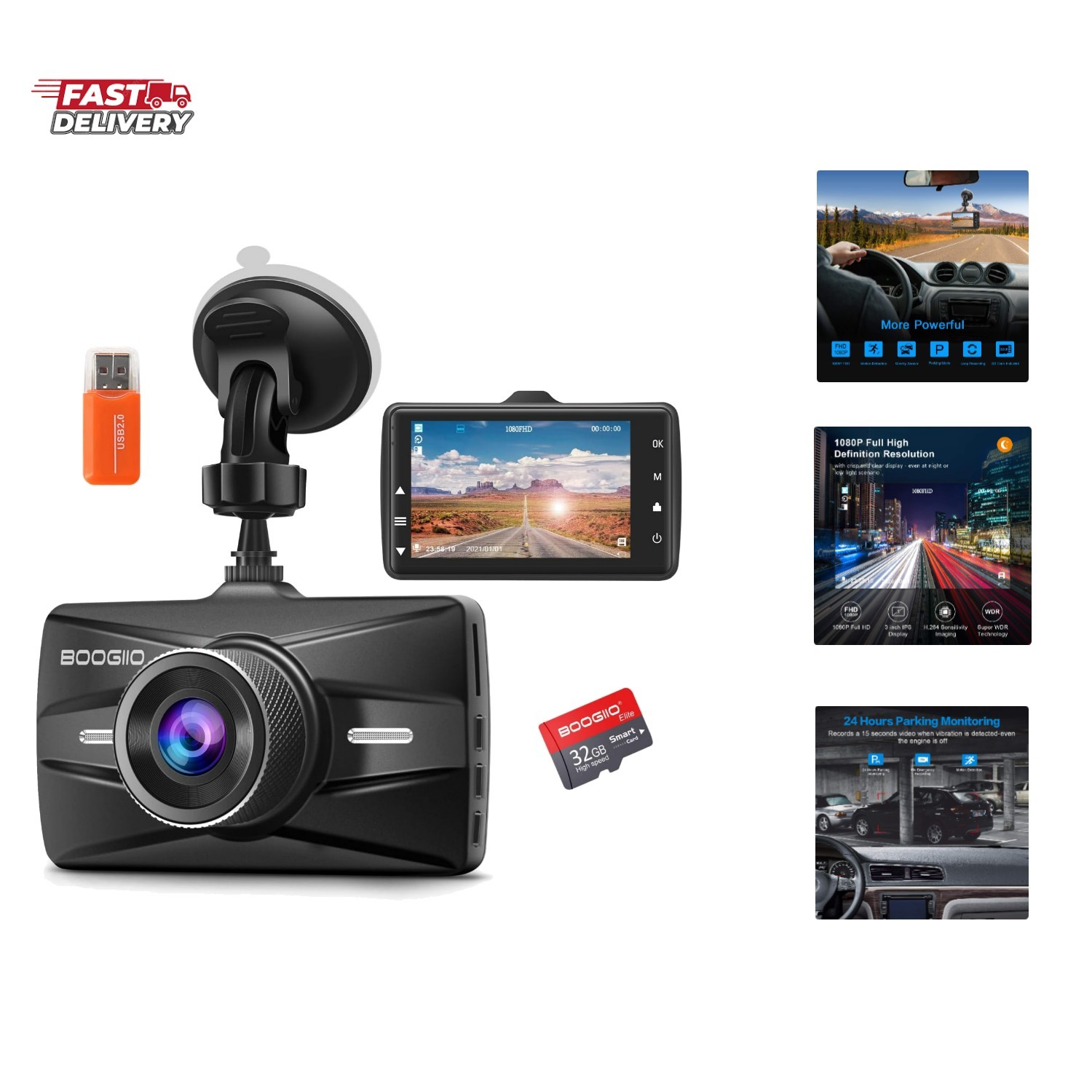 Dash Cam Front with 32G SD Card, 1080P FHD Car Driving Recorder 3” IPS Scree…
