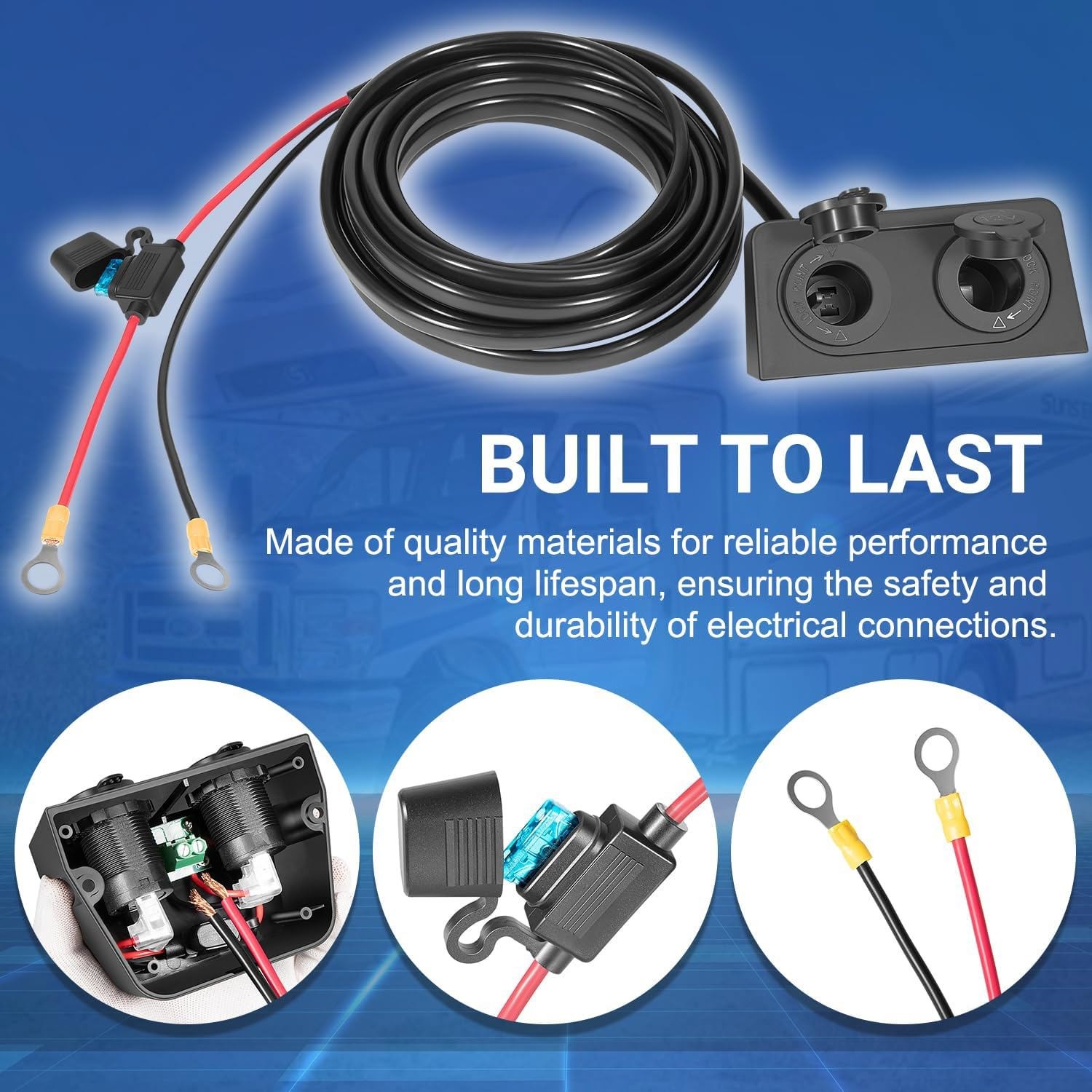 HWK-DC DC Hardwiring Kit 10AWG Wiring Cable Fit Dometic RV/Vehicle Power Supply
