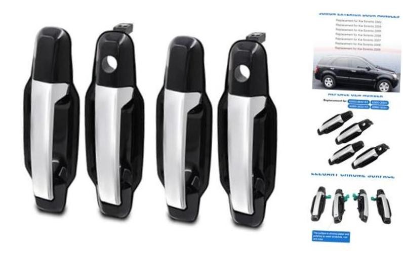 Exterior Door Handles Compatible with Kia Sorento 2003 Black with Chrome Level