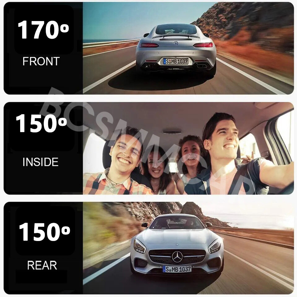 3 Lens Car Driving Recorder HD Rearview Mirror Dash Cam GPS Navi For Carplay