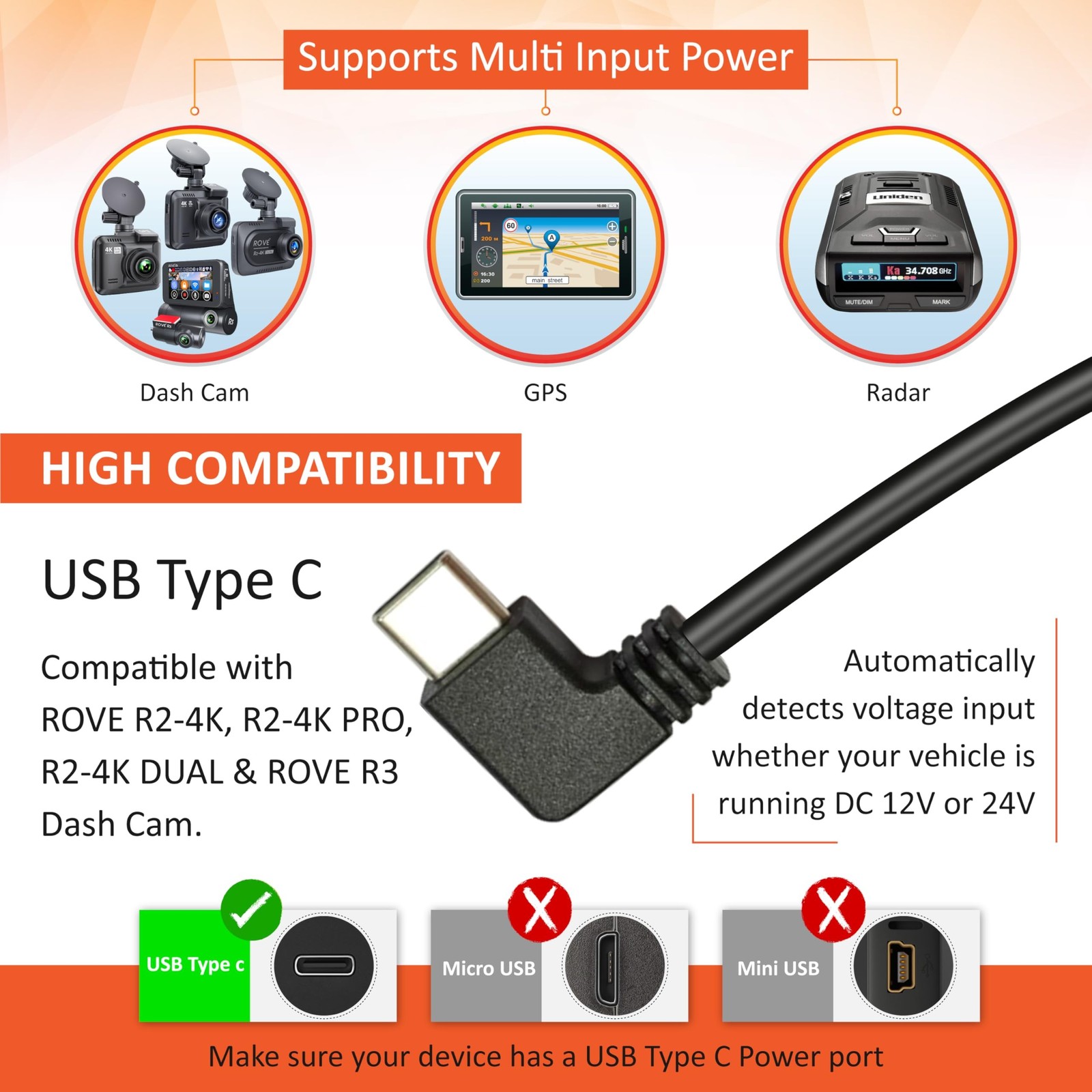 Dash Cam Hardwire Kit | USB Type C Port | for ROVE R2, R2-PRO and R3 Dash Cam…