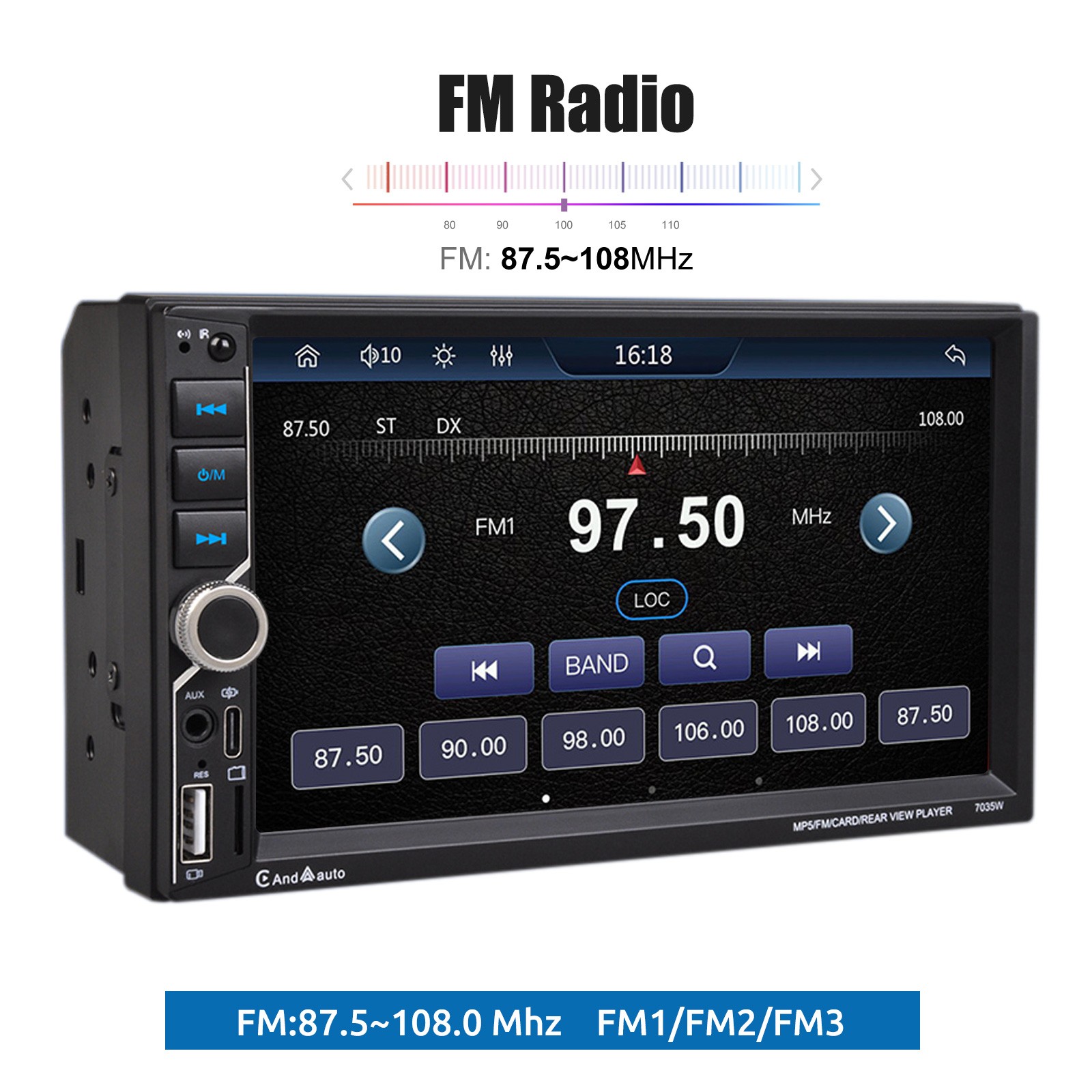 7″ 2 DIN Android Auto Car Stereo Wireless CarPlay Bluetooth FM Radio with Camera