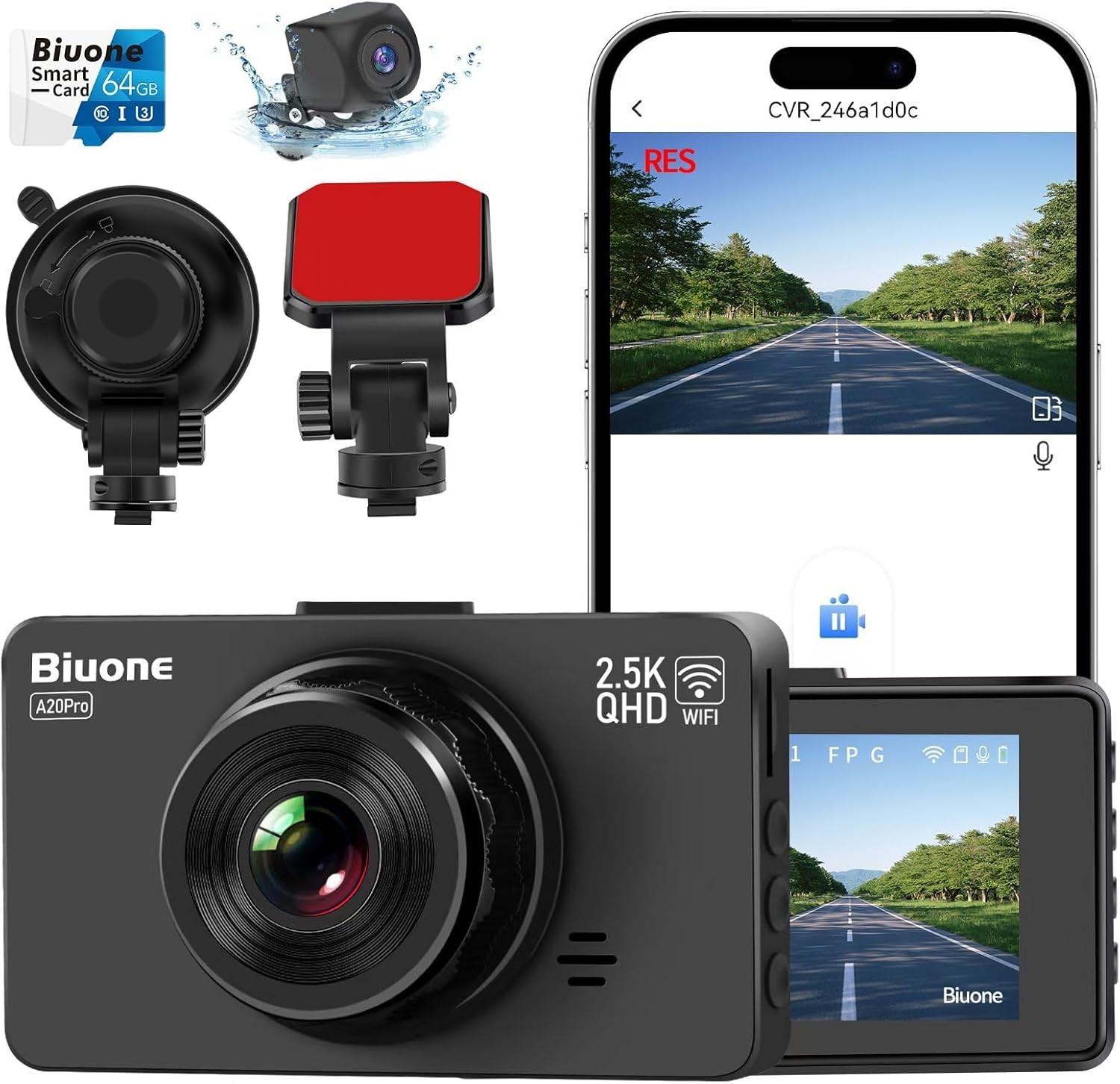 Super Night Vision Dash Cam: 2.5K Front & 1080P Rear with G-Sensor & App Control