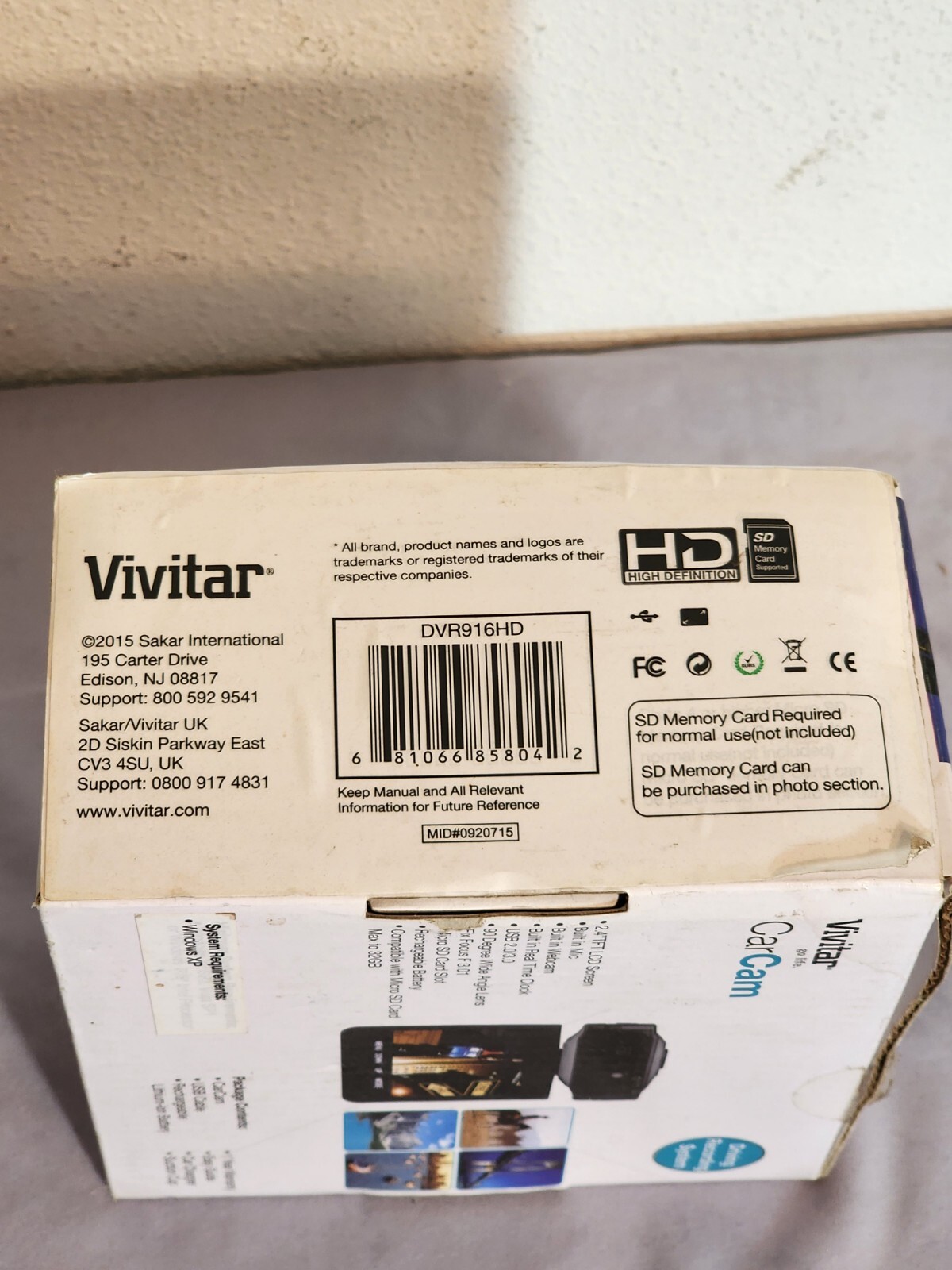 Vivitar Car Cam Driving Recording System DVR 916HD Time Rechargeable
