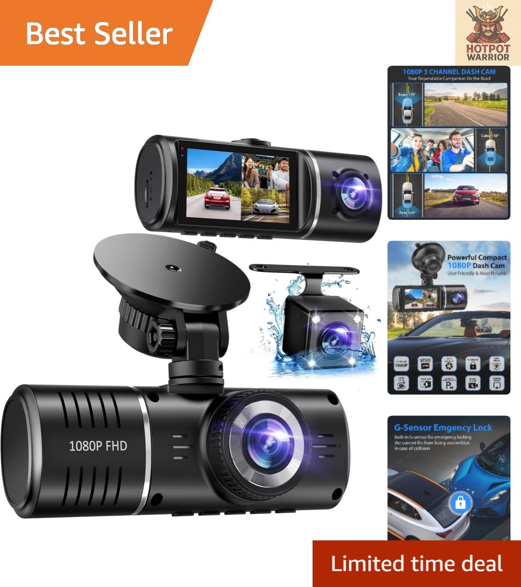 3-Channel 1080P Dash Camera – Loop Recording & 24Hr Parking Monitor Included