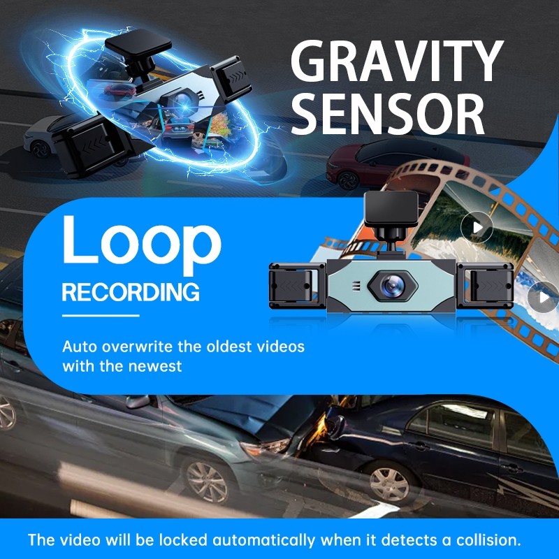 Dash Camera 1080P Front Rear Dash Cam 4-Channel Night Vision Adjustable +64CB