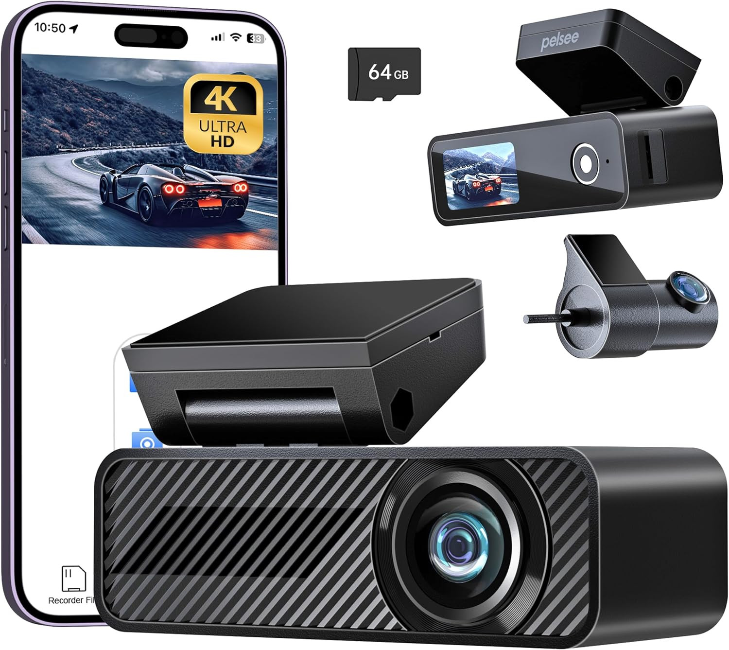Dash Cam Delantera Trasera 4K 1080P Coche 64GB WiFi APP Pantalla IPS Vision