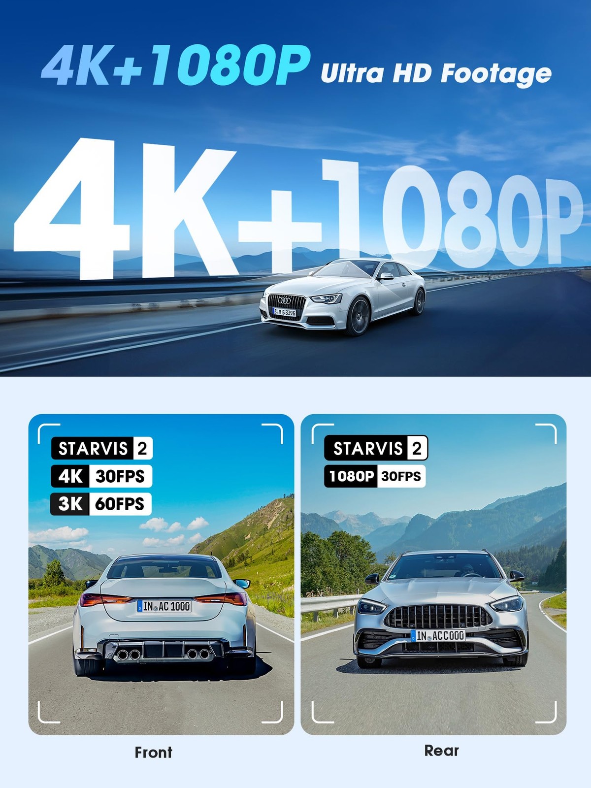4K Dash Cam Front and Rear, Dual STARVIS 2 IMX678 IMX662 Dashcam,4K+1080P HDR…