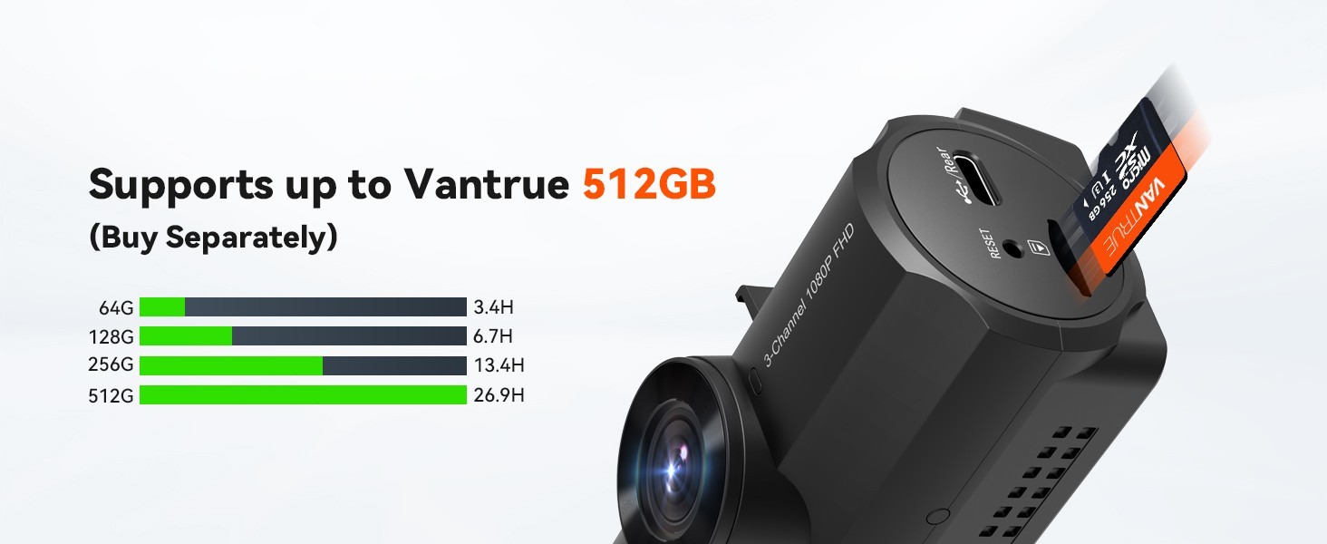 Vantrue N4 3Channel Dash Cam 4K IR Night Vision G-Sensor Loop Recording Car DVR