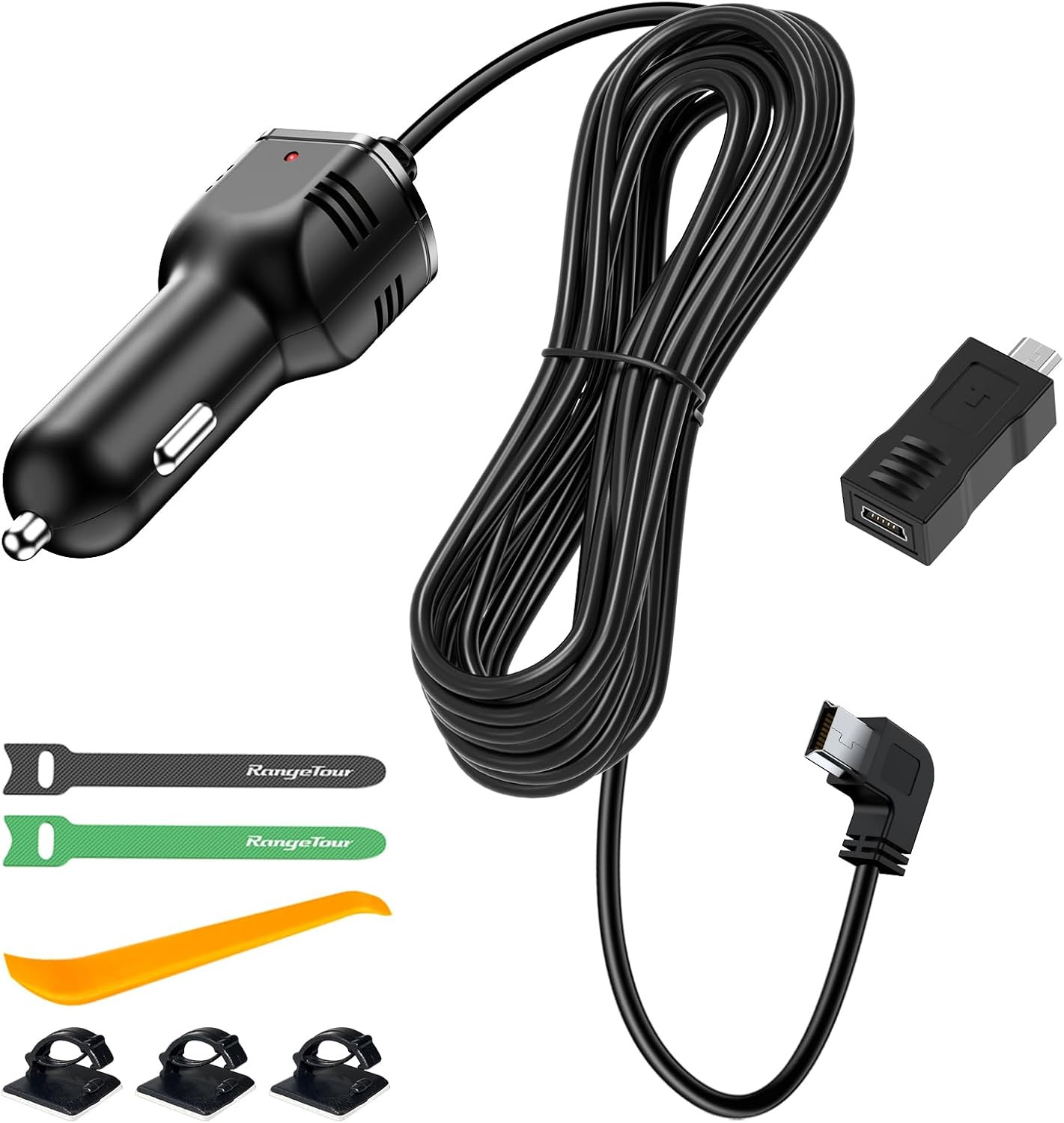 Dash Camera Car Charger, Mini USB and Micro USB Interfaces, L-Type Driving Recor