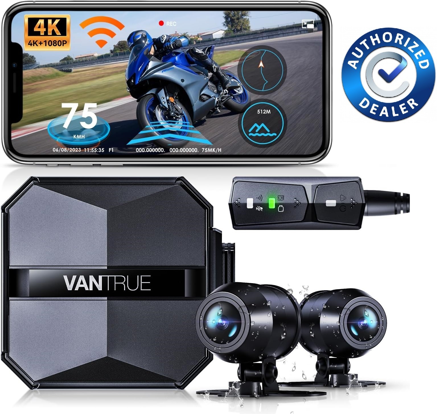 Vantrue Falcon 1 (F1) Motorcycle 4K Dashcam (4K + 1080P) GPS | WiFi(1TB Support)