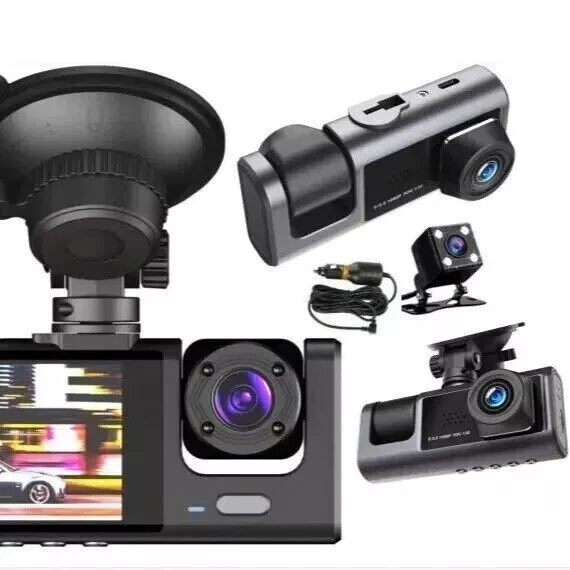 Car Dual Lens Dash Cam HD 1080P Front/Rear/Inside Video Recorder Camera G-sensor
