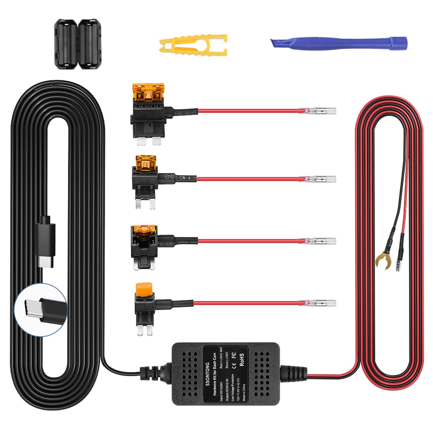 Upgraded Dash Cam Hardwire Kit, Type-C USB Hard Wire Kit 12V-24V to 5V Hardwi…