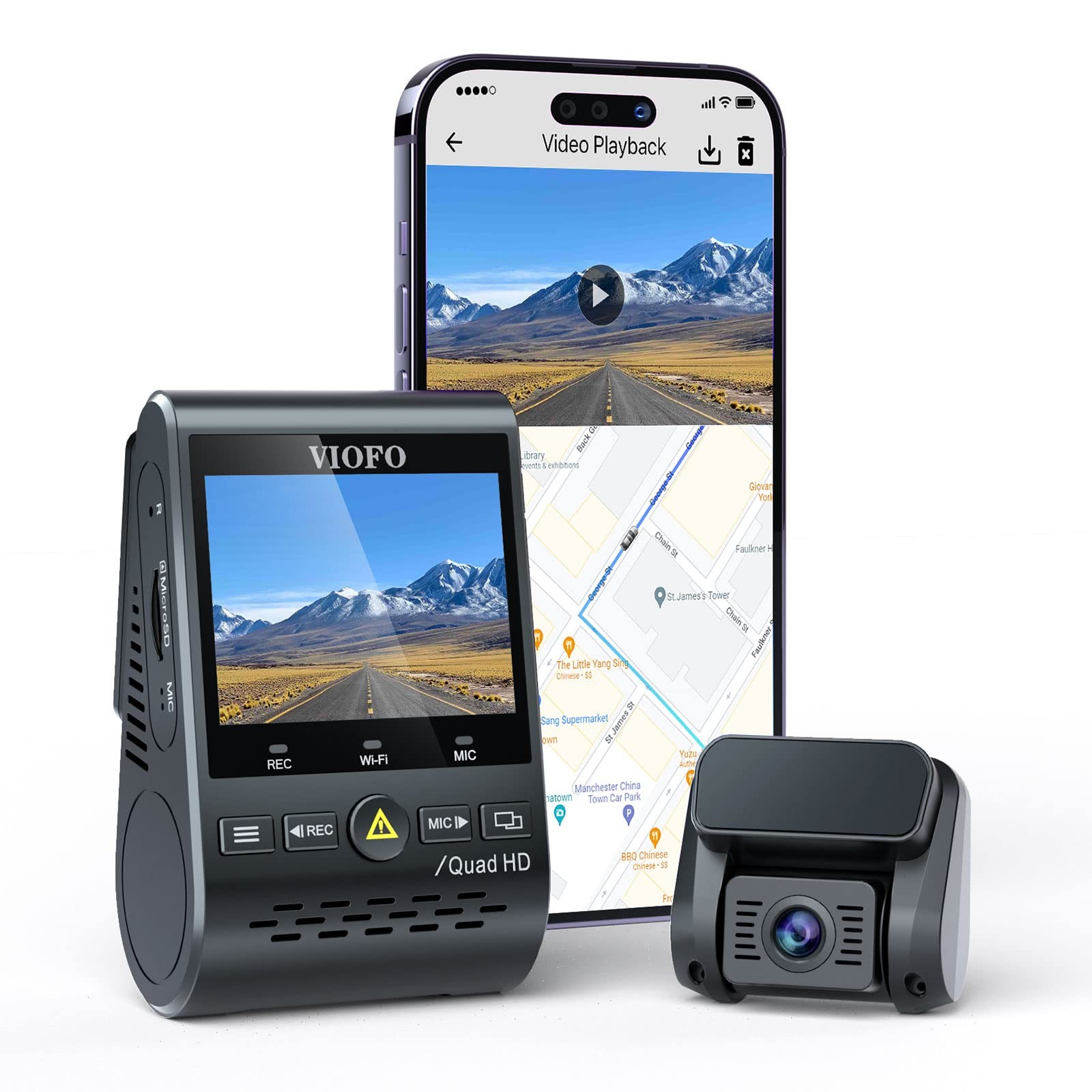 Dual Dash Cam, 2K 1440P 60fps+1080P 30fps Front and Rear Dash Camera with Wi-…