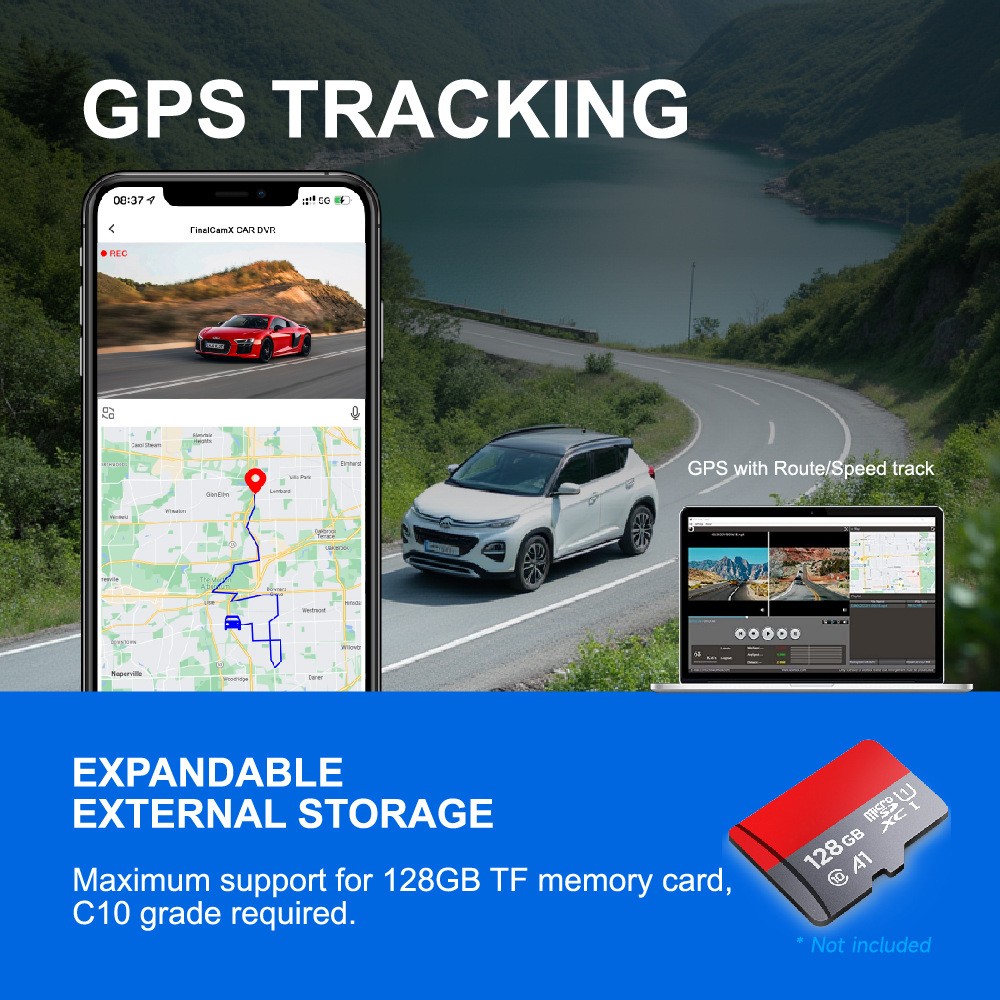 A212 Dash cam 4K Front and Rear Dash camera WiFi GPS Dual Dash camera 4K+1080P