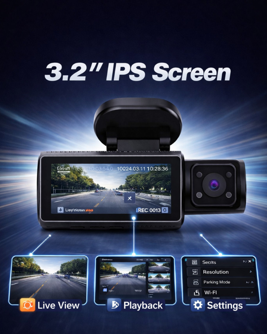 CardiVox A21 3 Channel Dash Cam 4K+2.5K+2.5K Sony STARVIS 2 GPS WiFi ADAS 256GB