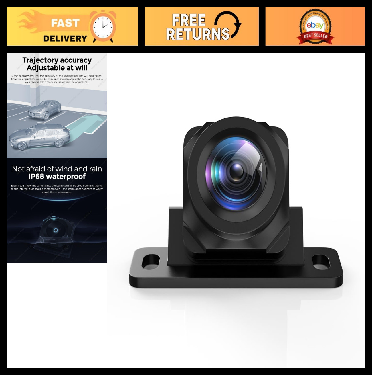 1080P HD Night Vision Waterproof Front Rear View Camera Lens, 11.48ft Cable for
