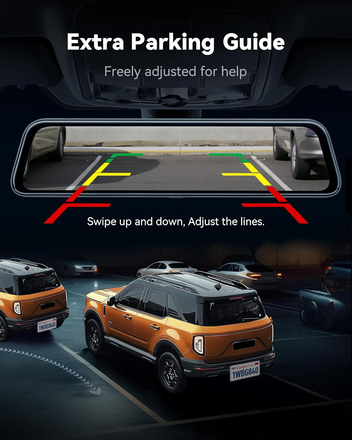 G840S 12″ 4K Mirror Dash Cam Backup Camera, 5.8Ghz Wifi Smart Rearview Mirror fo