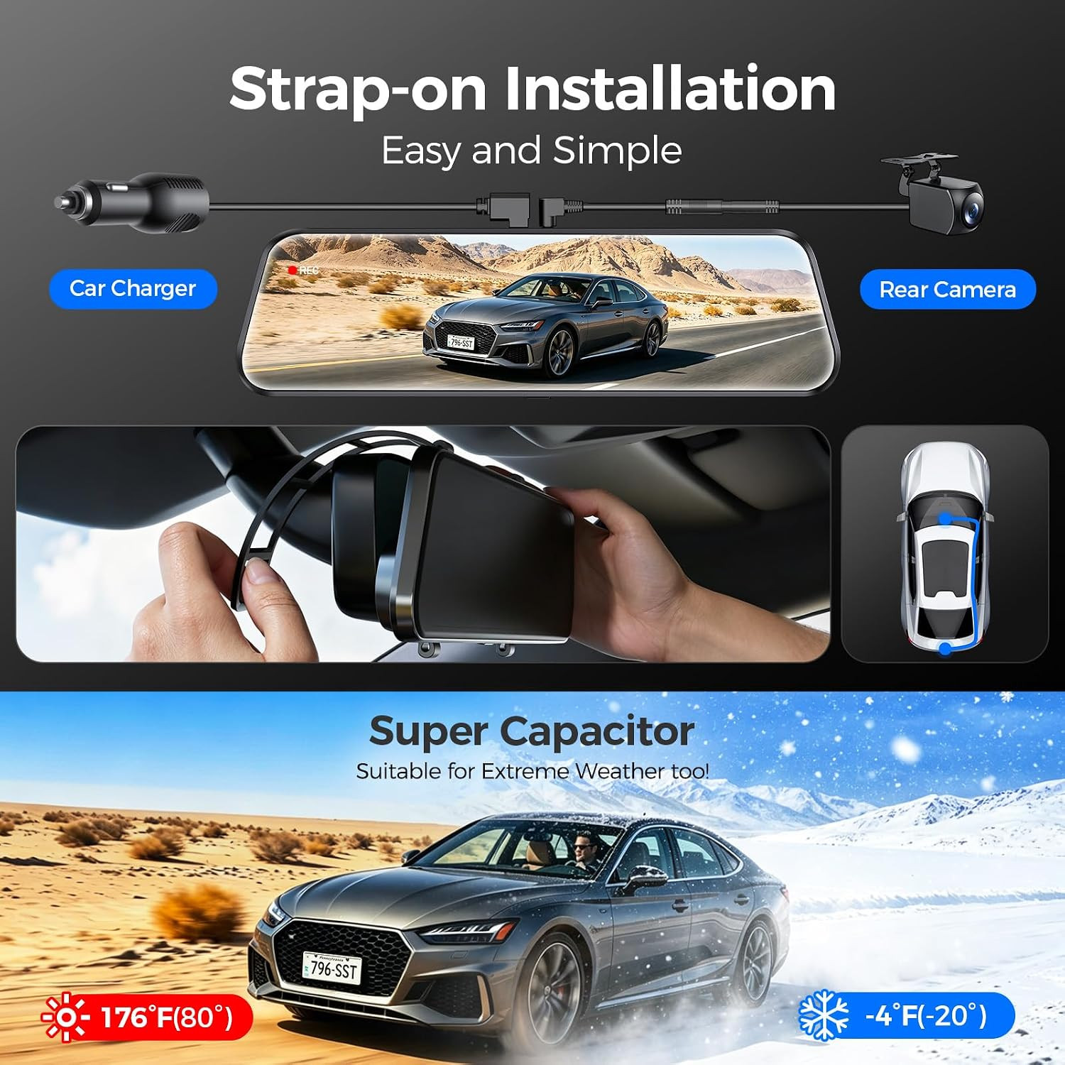 Mirror Dash Cam,Rear View Mirror Camera 10”, 1080P FHD Full Touch Screen Dash C