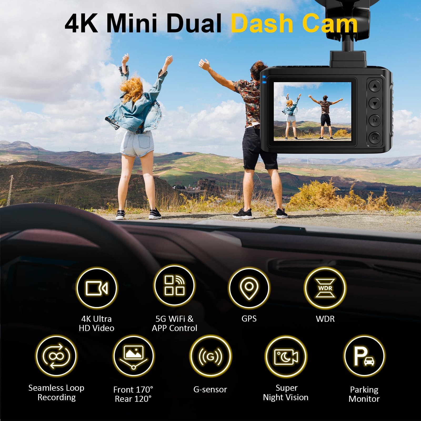 Dash Cam Front and Rear: 4K+2.5K Dual Channel Dash Cam-5GHz WiFi, GPS Dash Ca…