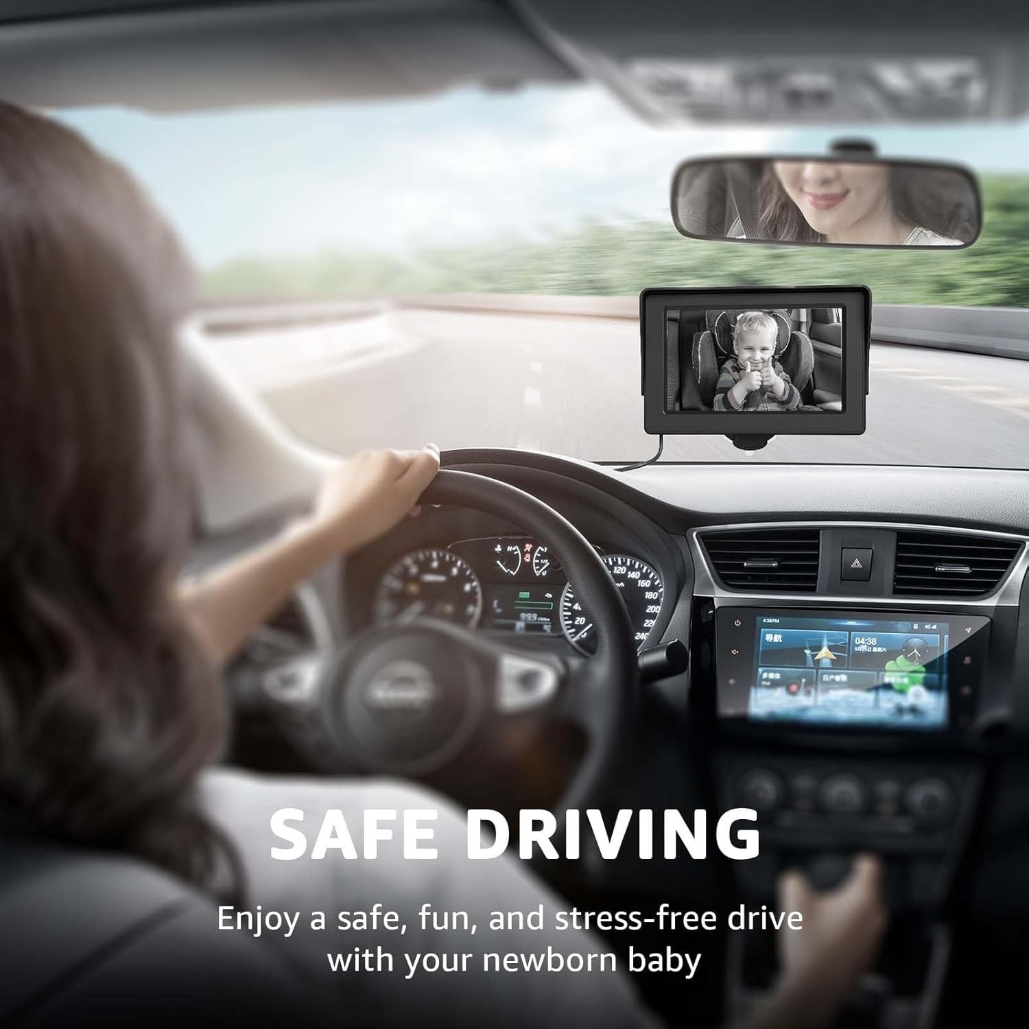 Espejo retrovisor para coche para bebé con pantalla HD y función de visión noctu
