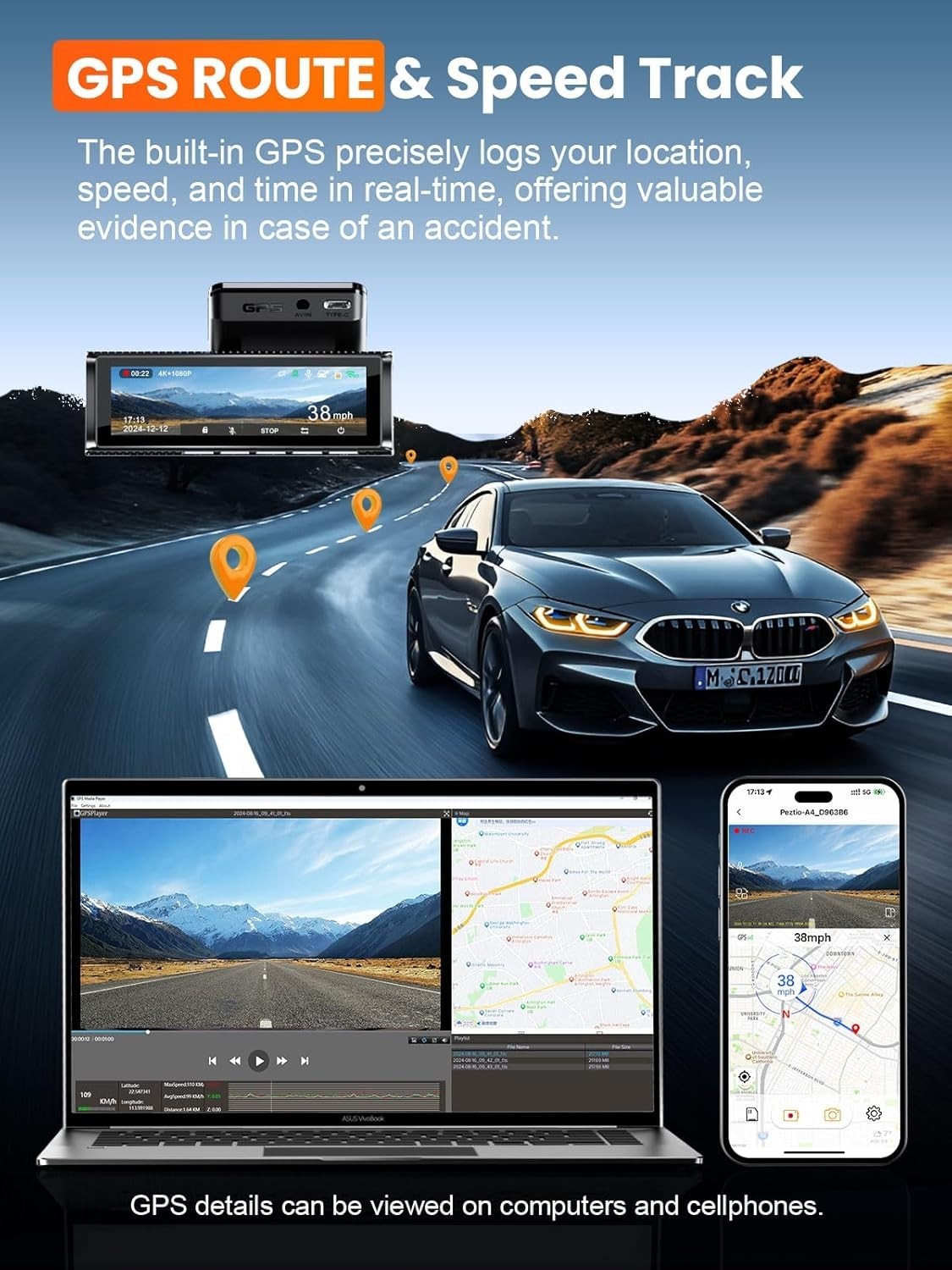 4K+2.5K Dash Cam Front and Rear, Built-in 5G WiFi 6 GPS, 64GB Card Included, …