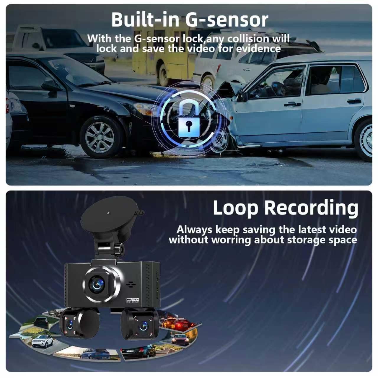 4 Channel Dash Cam Front and Rear Inside Left Right Car Dash Camera 360 View,…