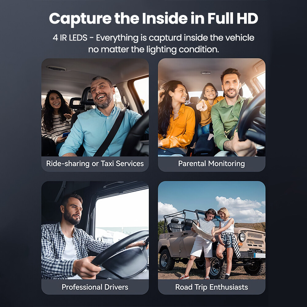 4K 3-Channel Dash Cam Front+Rear+Inside Dash Camera 5G WiFiGPS Night Vision