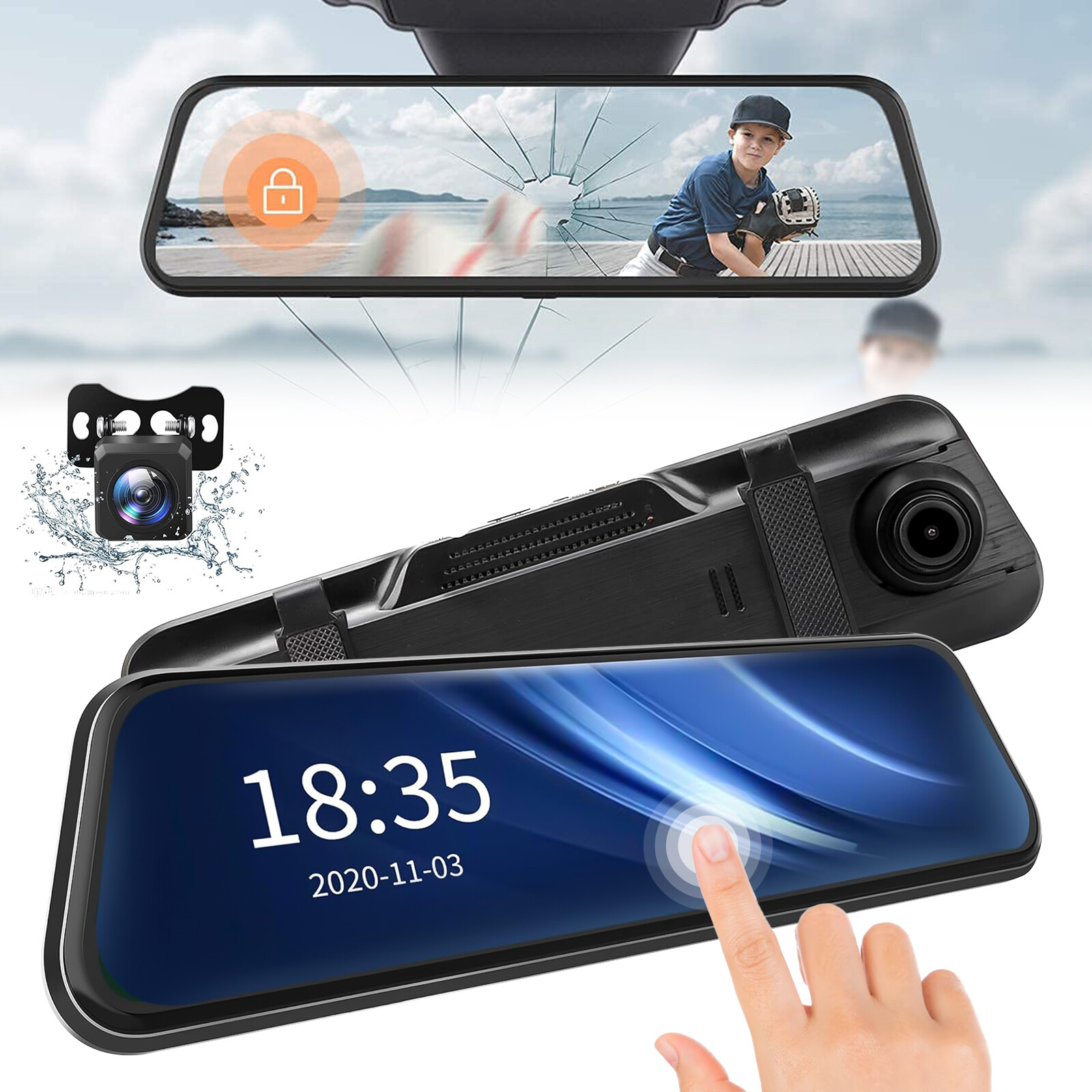 4K 10″ Dual Dash Cam Car Rear Mirror View Backup Dual Camera Night Vision IPS