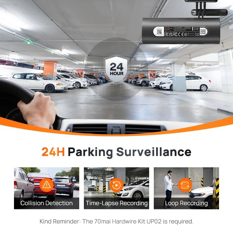 70mai Dash Cam M300 Car DVR 1296P Night Vision App Control 24H Parking Monitor