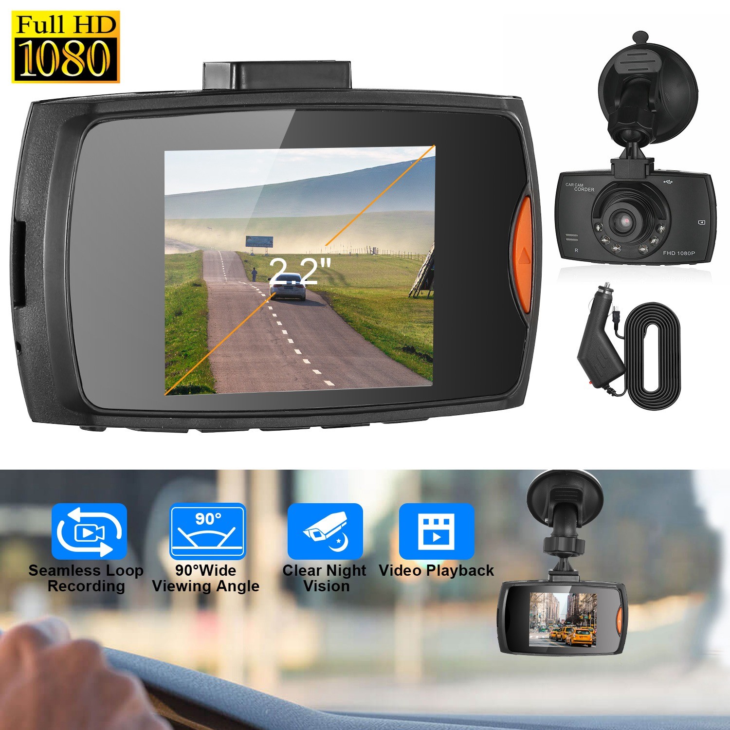 1080P HD Dash Cam Car Front Camera Dashboard DVR Video Recorder Night Vision
