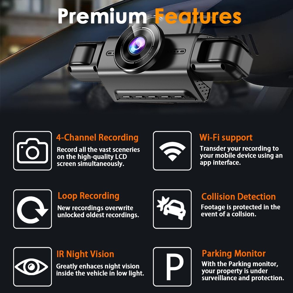 Mejor Camara De Seguridad FHD 1080P Para Carros De 360° Cámara De 4 Canales+128G