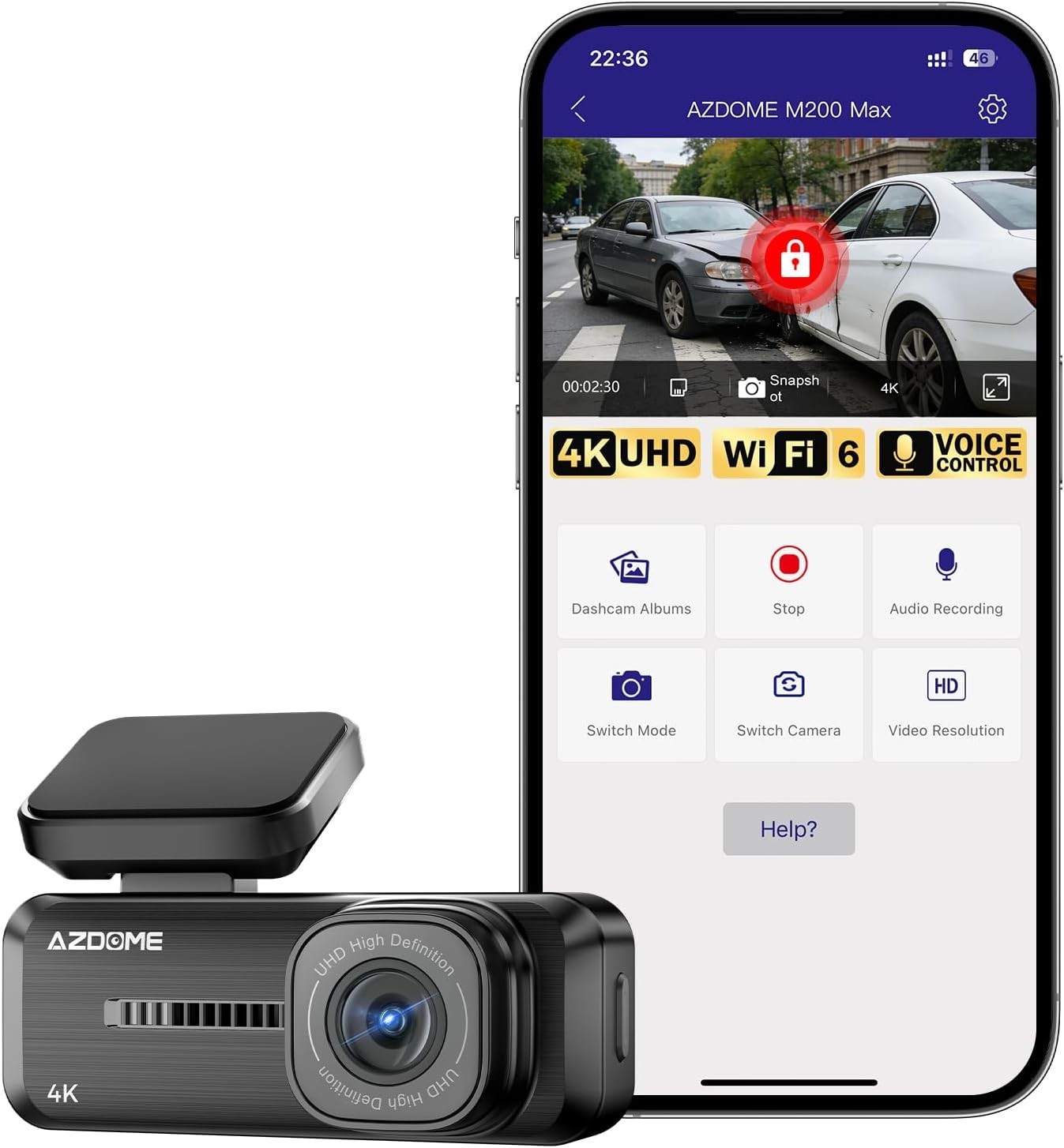 Ultra HD 4K Dash Camera with App Control, G-Sensor & 24H Parking Surveillance
