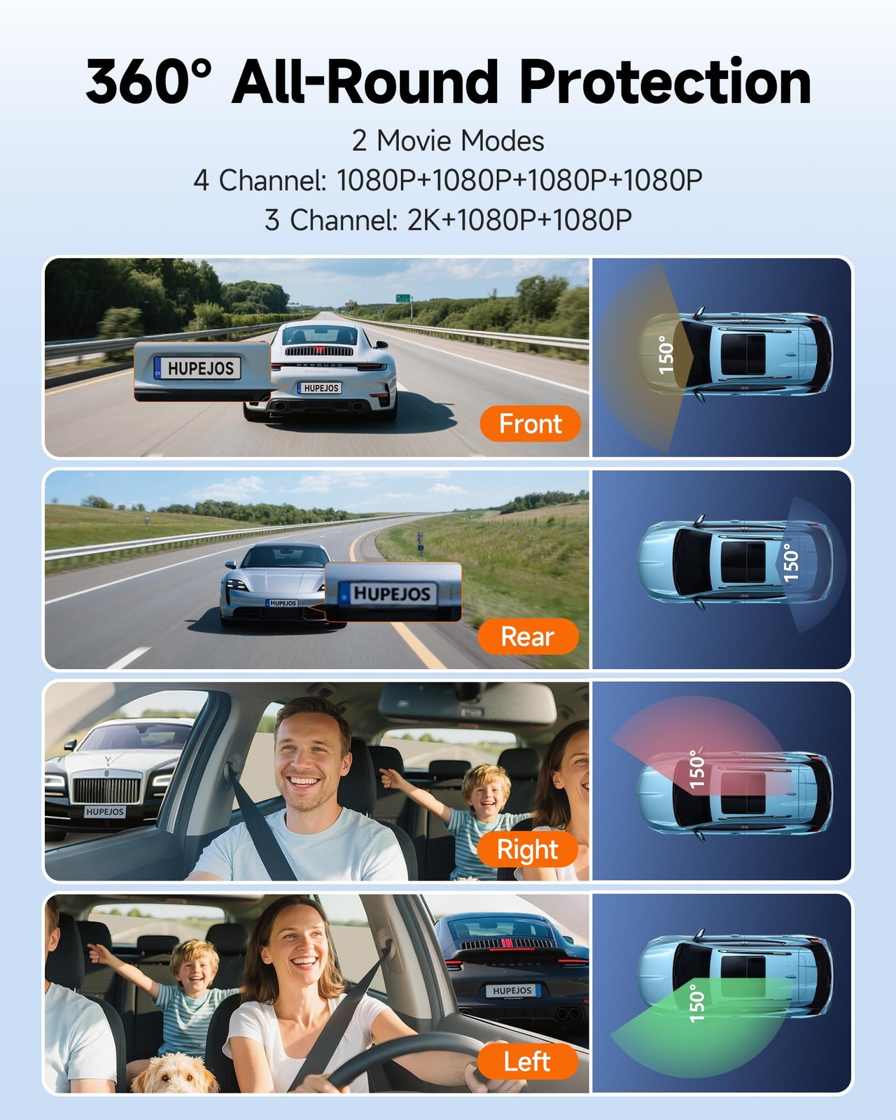 360° Dash Cam Front and Rear Inside, 4 Channel Dash Camera for Cars FHD 1080P…