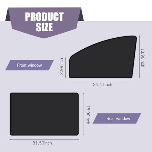 4 PCS Car Full Blackout Design Side Window Sun Visor, 24.41″ x 18.9″ x 12.99″