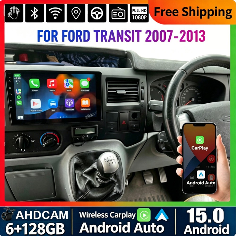6+128G For Ford Transit 2007-13 Wireless CarPlay Android Auto Stereo Sat Navi BT