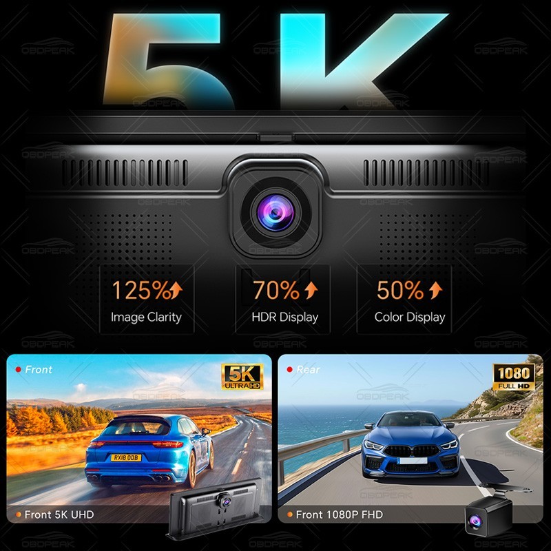 11.3″ CarPlay Android Auto 5K Dash Cam GPS WiFi Dual Camera 28.7cm with 64G card